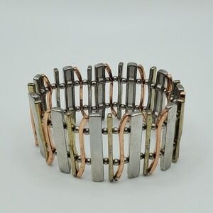Tri Tone Slat Bracelet Stretch Gold‎ Silver Rose Tone Womens Fashion Jewelry